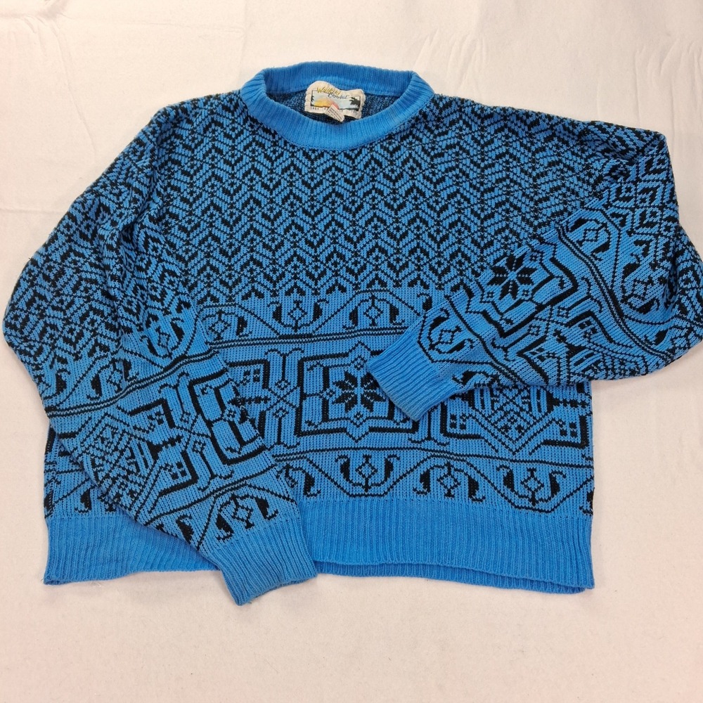 Waikiki Cooler Sweater Mens Small Vintage Geometric Blue Black EUC